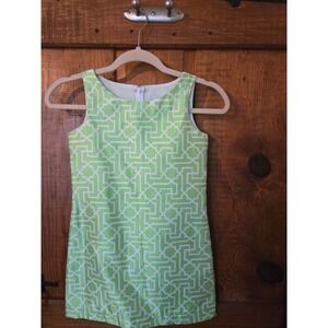 MAGGIE BREEN TOO - Girls Lime Green White Geometric Trellis Shift Dress Size 7